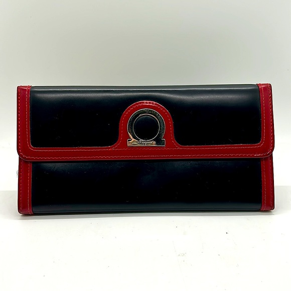 Salvatore Ferragamo Handbags - Salvatore Ferragamo Authentic Vintage Red/Black Leather Trifold Wallet Purse